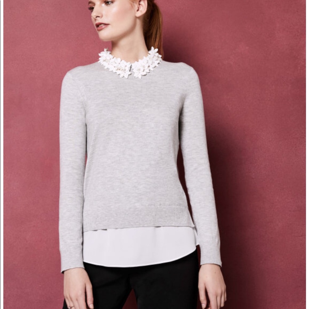 Ted Baker floral collar jumper size 2 (US 4-6) Grey gray Nansea